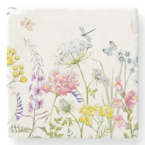 Watercolor Wildflowers Summer Meadow Floral    Stone Coaster