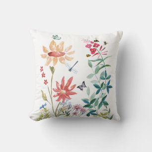 Watercolor Wildflowers Throw Pillow