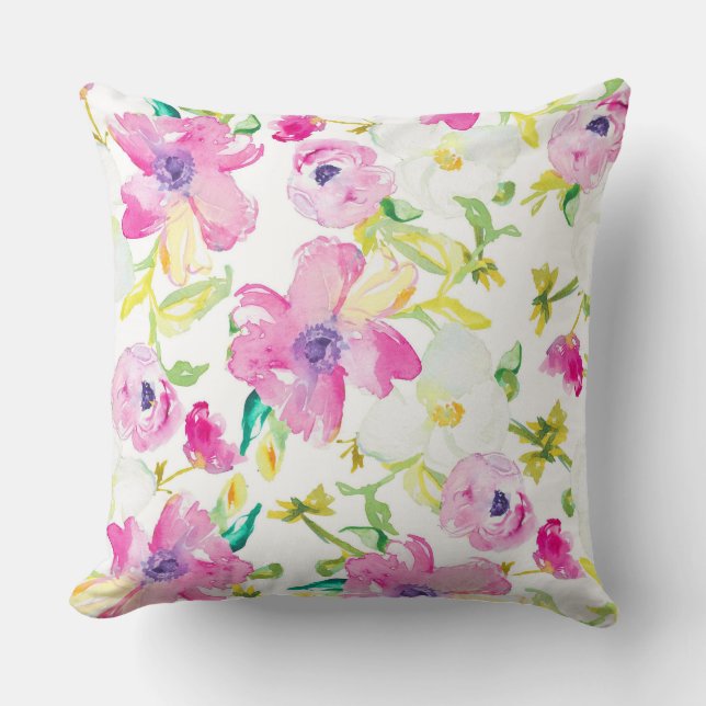 WATERCOLOR WILDFLOWERS THROW PILLOW (Front)