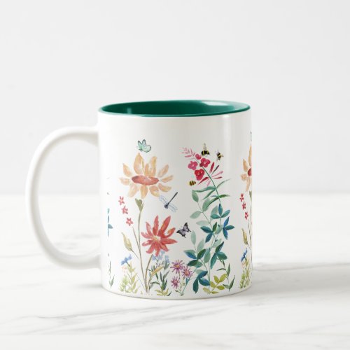 Watercolor Wildflowers  Two_Tone Coffee Mug
