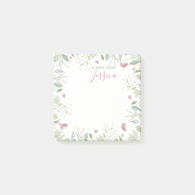 Watercolor Wildflowers w/ Custom Name Personalized Post-it Notes (Front)