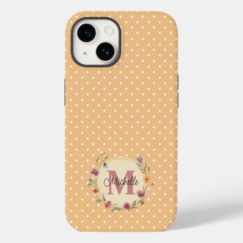 Watercolor Wildflowers Warm Yellow Monogram Name C Case_Mate iPhone 14 Case