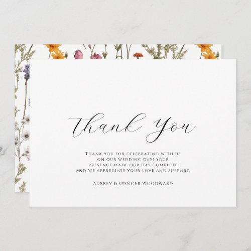 Watercolor wildflowers Wedding Flat Thank You Card