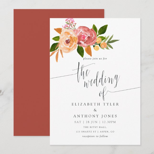 Watercolor wildflowers Wedding Invitation (Front/Back)