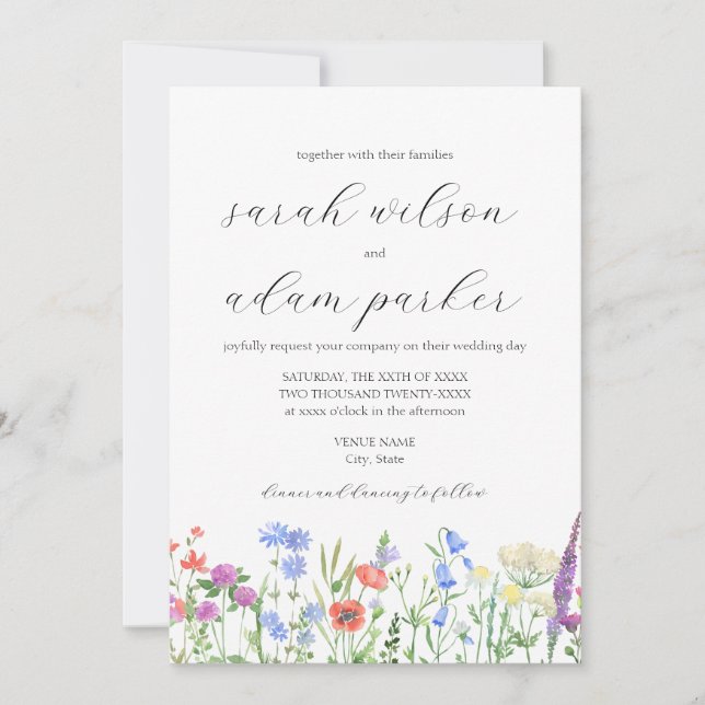 Watercolor Wildflowers Wedding Invitation (Front)