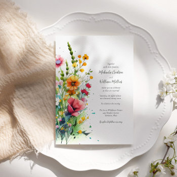 Watercolor Wildflowers Wedding Invitation by starstreamdesign at Zazzle
