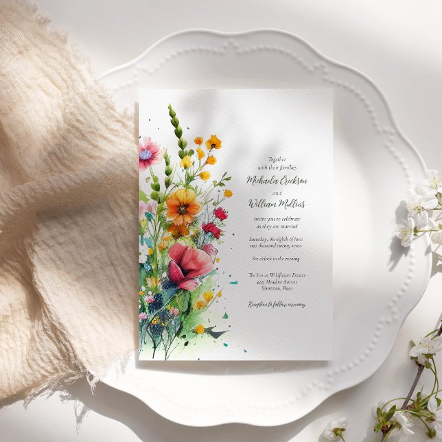 Watercolor Wildflowers Wedding Invitation (Creator Uploaded)
