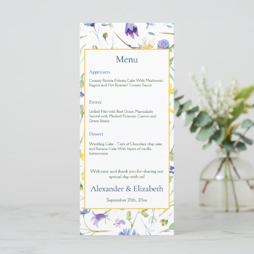 Watercolor Wildflowers Wedding Menu