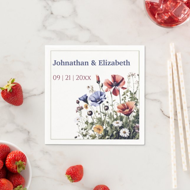 Watercolor Wildflowers Wedding Napkins (Insitu)
