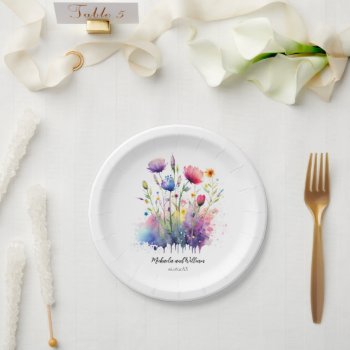 Watercolor Wildflowers Wedding Paper Plates by starstreamdesign at Zazzle