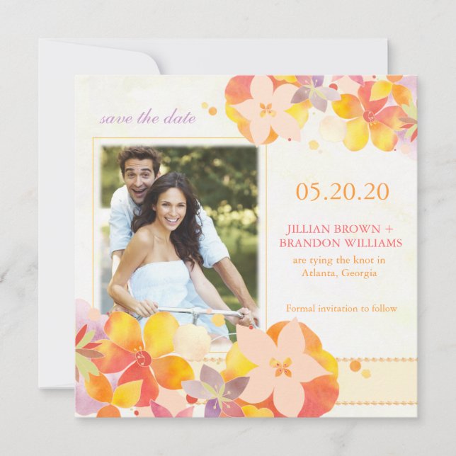 Watercolor Wildflowers Wedding Photo Save the Date (Front)