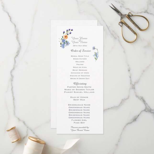 Watercolor Wildflowers Wedding Program (Front/Back In Situ)