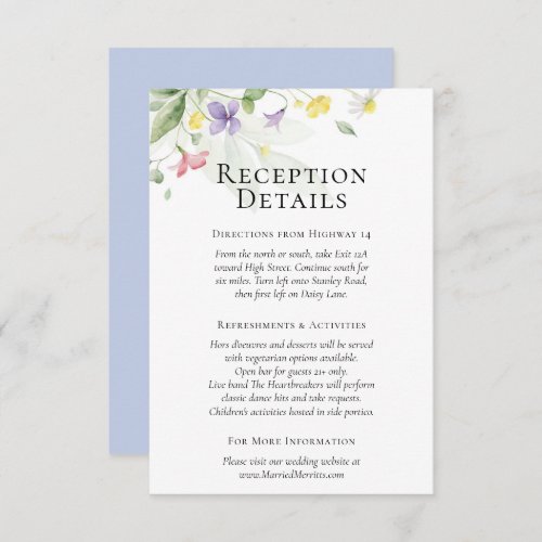 Watercolor Wildflowers Wedding Reception Details Enclosure Card