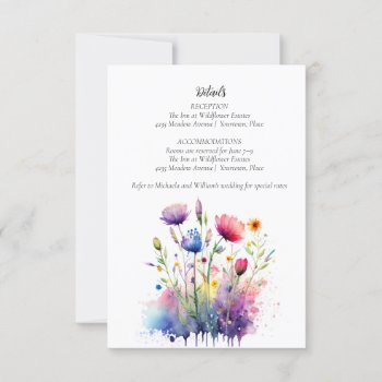 Watercolor Wildflowers Wedding Reception Insert Invitation by starstreamdesign at Zazzle