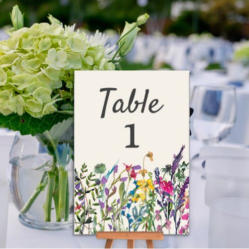 Watercolor Wildflowers Wedding Reception Table Number