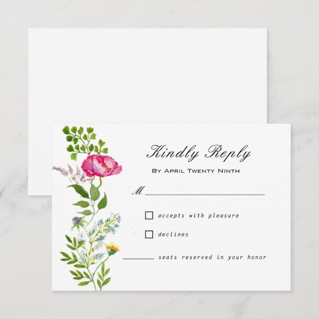 Watercolor Wildflowers Wedding RSVP Card (Front/Back)
