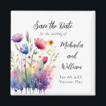 Watercolor Wildflowers Wedding Save the Date Magnet<br><div class="desc">Make sure your guests reserve the date for your boho, wildflower outdoor wedding. Bouquets of wildflowers, leaves, grasses, and paint splatters in a watercolor effect crop off the edges of this magnet to remind guests to save the date for your celebration. This also be customized for an engagement party, anniversary...</div>