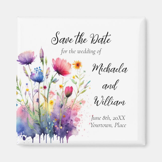 Watercolor Wildflowers Wedding Save the Date Magnet (Front)