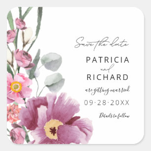 Watercolor Wildflowers Wedding Save The Date Square Sticker