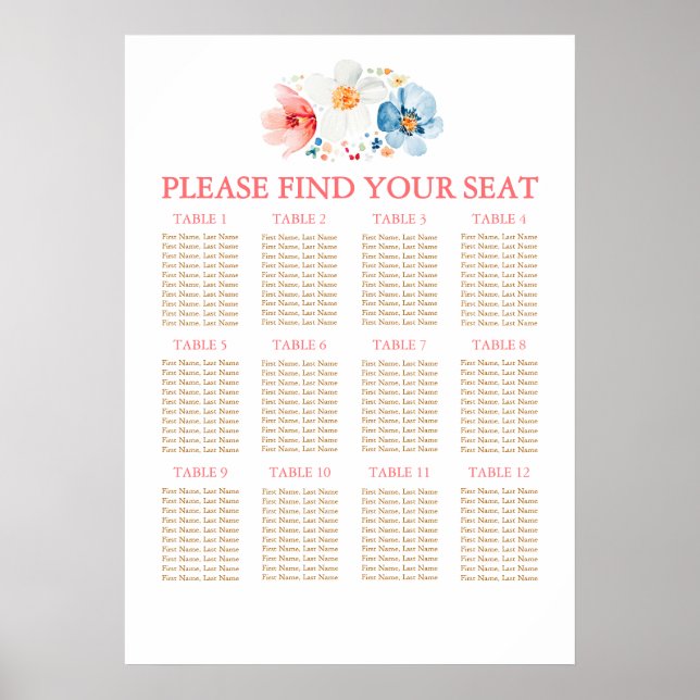 Watercolor Wildflowers Wedding Seating Chart (Front)