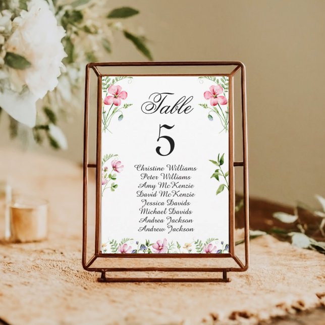 Watercolor Wildflowers Wedding Seating Chart Card (Creator Uploaded)