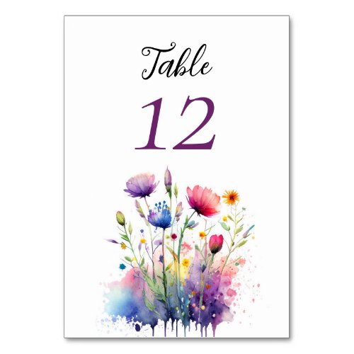 Watercolor Wildflowers Wedding Table Number