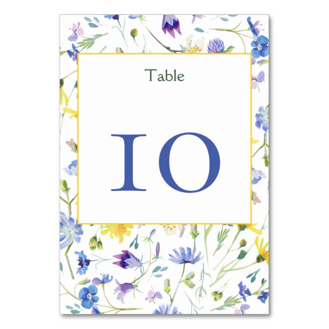 Watercolor Wildflowers Wedding  Table Number (Front)
