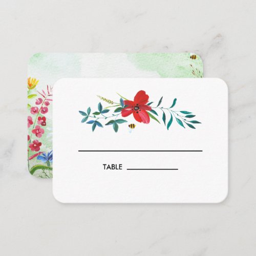 Watercolor Wildflowers Wedding Table Place Cards