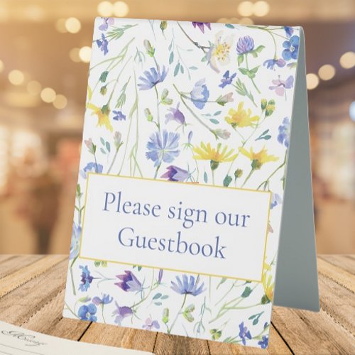 Watercolor Wildflowers Wedding Table Tent Sign
