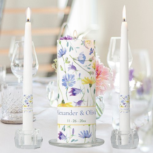 Watercolor Wildflowers Wedding Unity Candle Set