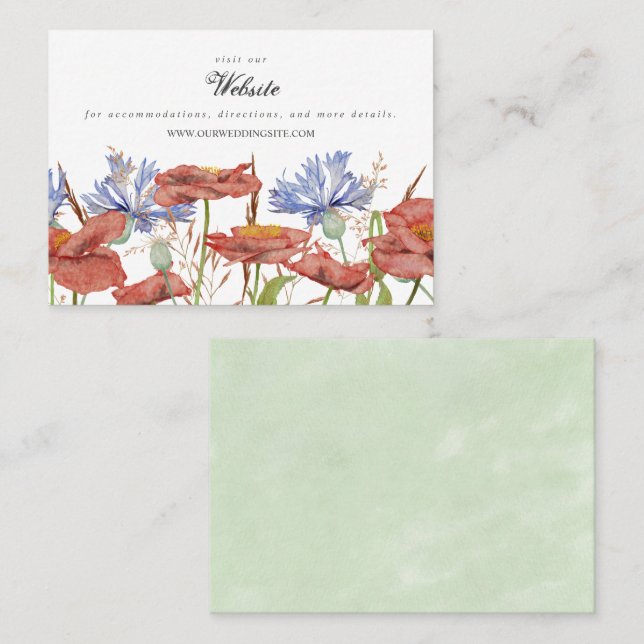 Watercolor wildflowers wedding website business card (Front/Back)