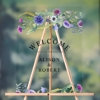 Watercolor wildflowers wedding welcome acrylic sign
