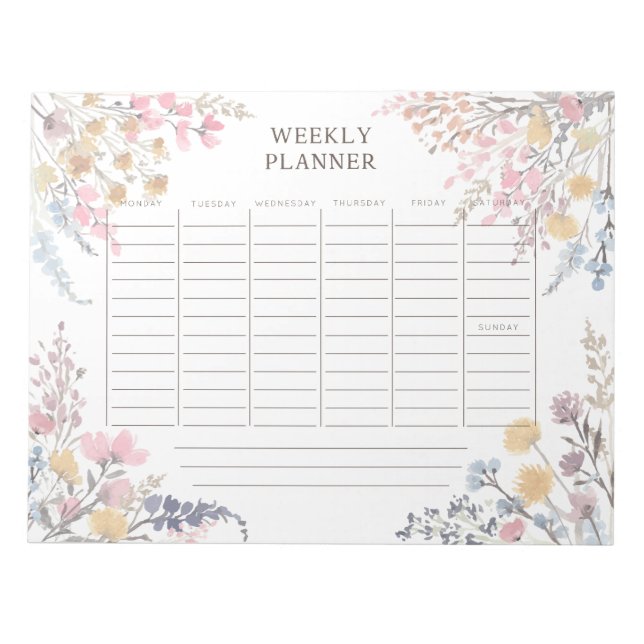 Watercolor Wildflowers weekly planner Notepad (Front)