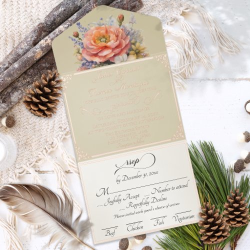 Watercolor Wildflowers - Wheat All In One Invitation