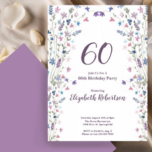 Watercolor Wildflowers Women's 60th Birthday Invitation