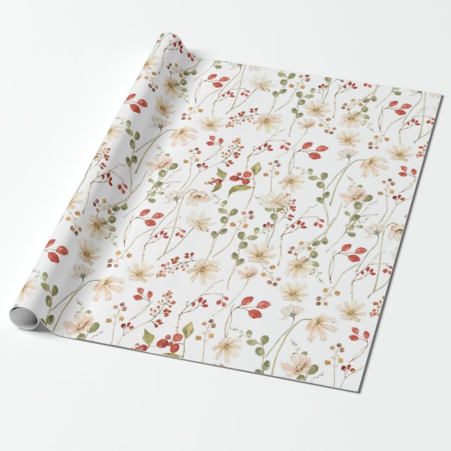 Watercolor wildflowers wrapping paper (Unrolled)