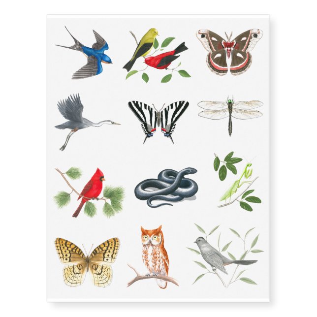 Watercolor Wildlife Art Temporary Tattoos