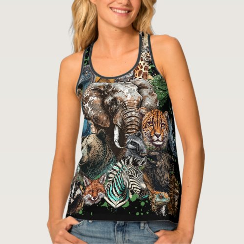 Watercolor Wildlife Collage Tank Top