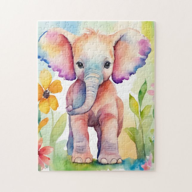 Watercolor Wildlife Elephant Jigsaw Puzzle (Vertical)