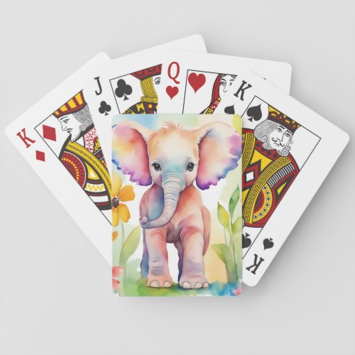Watercolor Wildlife Elephant Playing Cards