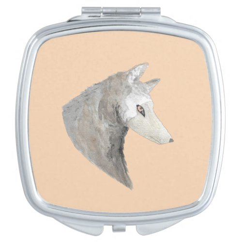 Watercolor Wildlife Gray Wolf Compact Mirror