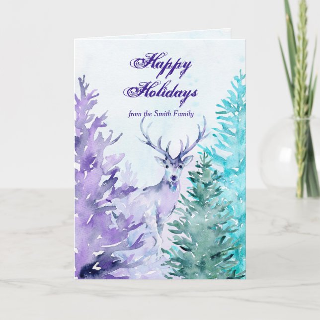 Watercolor Wildlife Happy Holidays Holiday Card (Front)