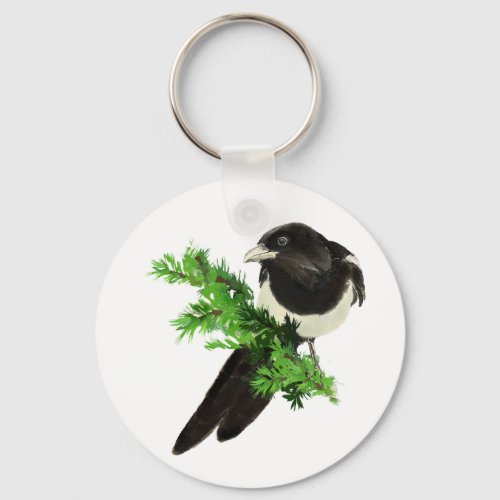 Watercolor Wildlife Magpie Bird Nature art  Keychain