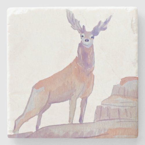 Watercolor Wildlife Red Deer Stone Coaster