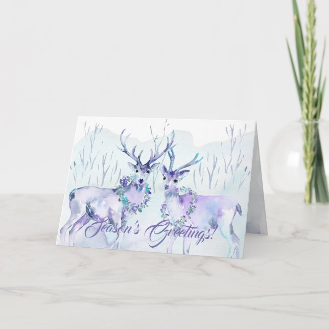 Watercolor Wildlife Season's Greetings Holiday Card (Front)