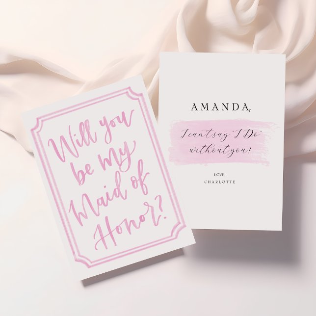 Watercolor Will you be my MOH proposal card (Maid of Honor Proposal Cards | Elegant & Modern Blush Design | Personalized Bridesmaid Request)