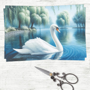 Watercolor Willows and White Swan Decoupage Tissue Paper