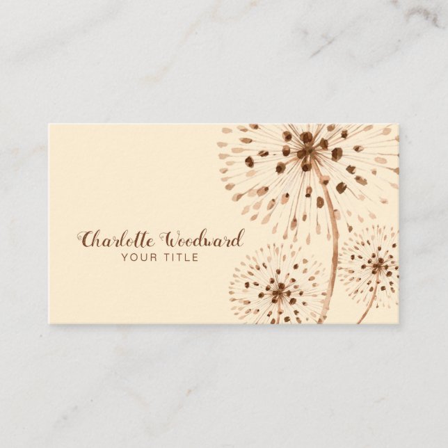 Watercolor Wind Blown Dandelion Flowers Business Card (Front)