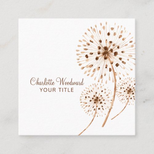 Watercolor Wind Blown Dandelion Flowers Square Business Card
