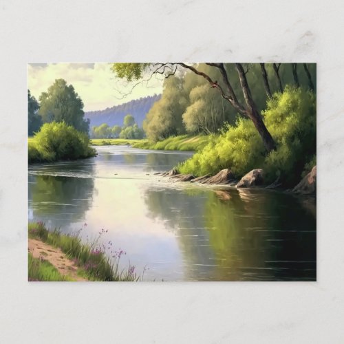 Watercolor Winding River in Summer  Postcard